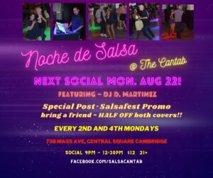 Noche de salsa poster with photos of dancers and information about the event