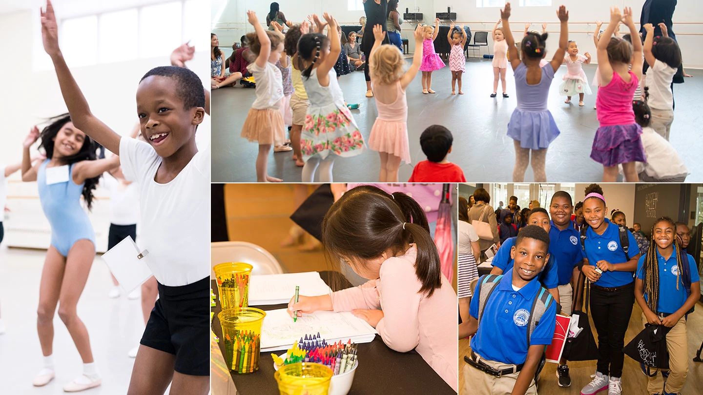 Collage of Community Dance Day activities with children smiling and dancing