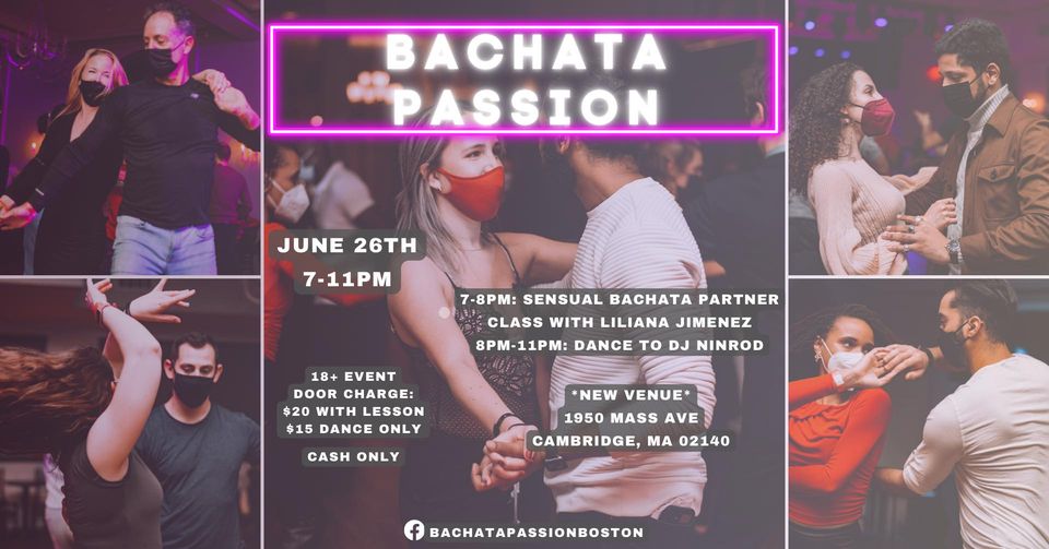 Bachata Passion poster: collage of 5 photos of partners dancing
