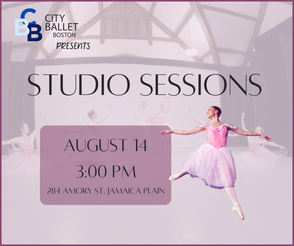 Studio sessions poster with ballerina doing a sissone.