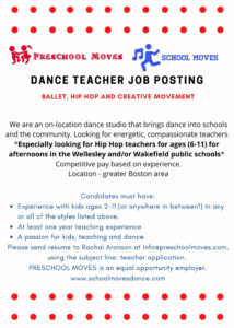 Dance teacher job posting for preschool and school moves dance programs