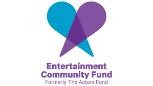 Entertainment community fund written in purple under an illustration of a purple and a blue spotlight crossing.