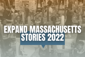 Expand Massachusetts Stories 2022 written in white over a monochrome photo collage.