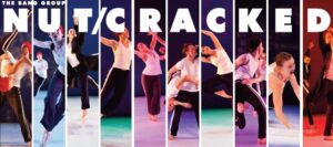 Collage of 10 photos of dancers wearing black and white costumes on colorful stages.