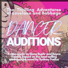 Poster calling dancers for auditions. Background is a pink abstraction of gears working together.