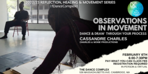 Poster for event with event information displayed over a silhouetted photo of two people sitting in chairs