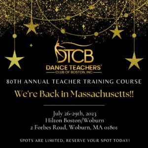 DTCB poster with information written in gold and white over a black background with golden stars at the top.