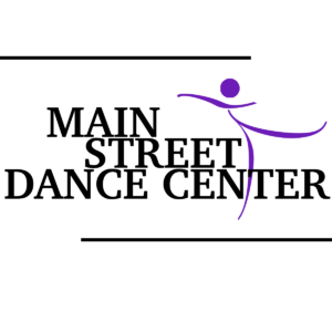 Main Street Dance Center Logo with an outlined dancer in purple thin lines and a circle