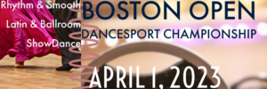 Boston Open DanceSport Championship banner with cropped abstract photos from previous events.