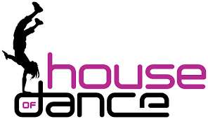 House of dance logo with a dancer's illustration holding themselves up upside down on one hand.