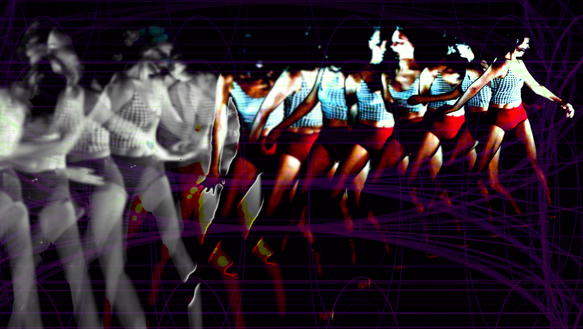 Replicated image of dancer twirling collaged together.
