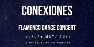 Conexiones poster with event information displayed over dark sky with stars.