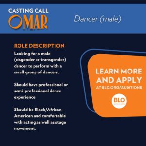 Casting Call for Omar poster, with casting information on it.
