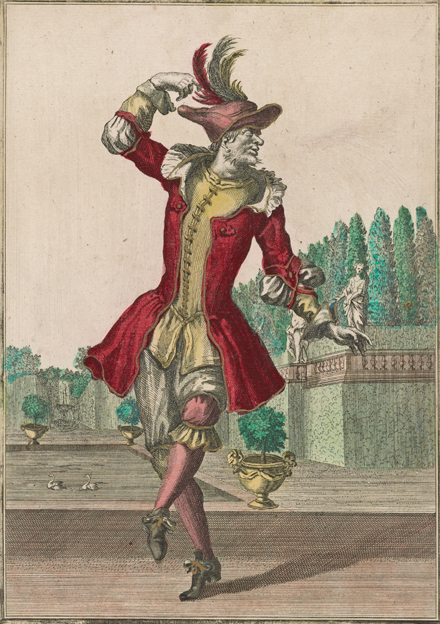 colored engraving of M. Dumoulin dressed as a peasant