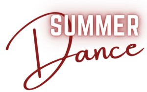 "Summer" written in neon red and "Dance" written in burgundy.