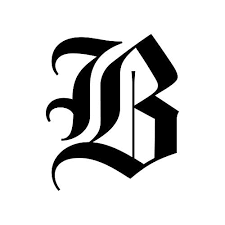 "B" in a old-style fancy font as the logo for the Boston Globe.