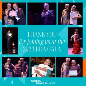 Collage of 8 images from this year's gala including honorees with their certificates, JMK speaking, Laura Sanchez dancing flamenco and Caitlin Canty standing holding a lit lamp.