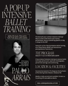 Black and White poster with intensive information and photo of studio space and Paulo Arrais' headshot.