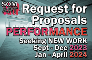 Requests for proposals poster with large lettering over a studio photo.