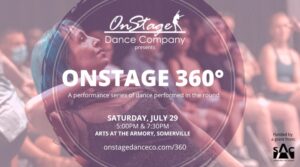 OnStage 360o poster with event information displayed over photo of previous performance.