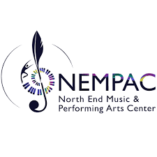 NEMPAC logo with name and musical clef illustrated with piano keys, a person and a feather.