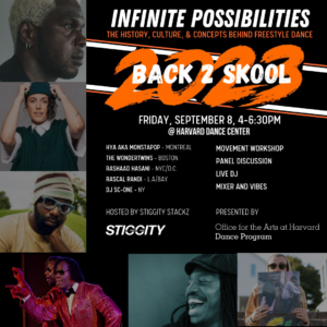 Infinite possibilities poster with artist photos around the left and bottom edge and event information on the right upper corner.