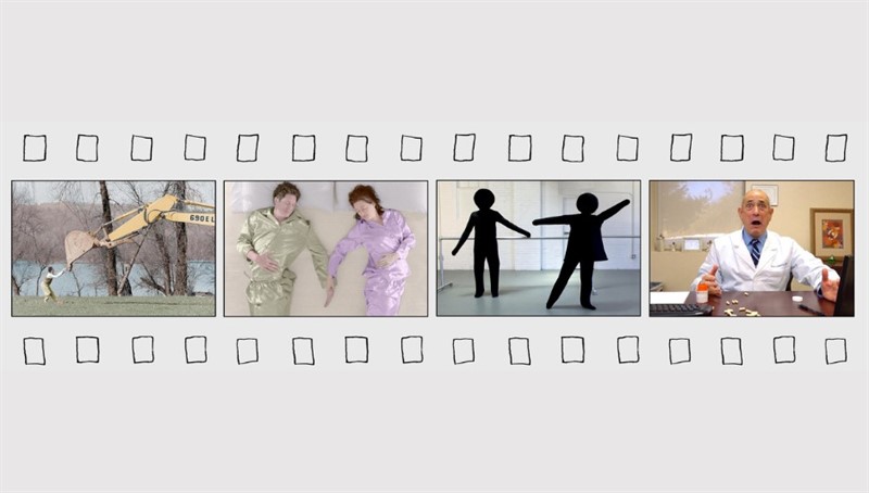 Film strip collage with stills from dance films featured