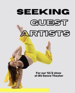 Seeking guest artist poster with photo of dancer in one hand handstand.