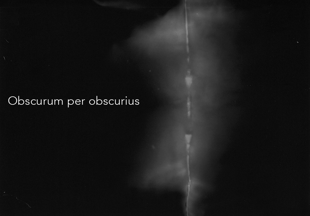 Obscurum poster with title in white over mostly black background