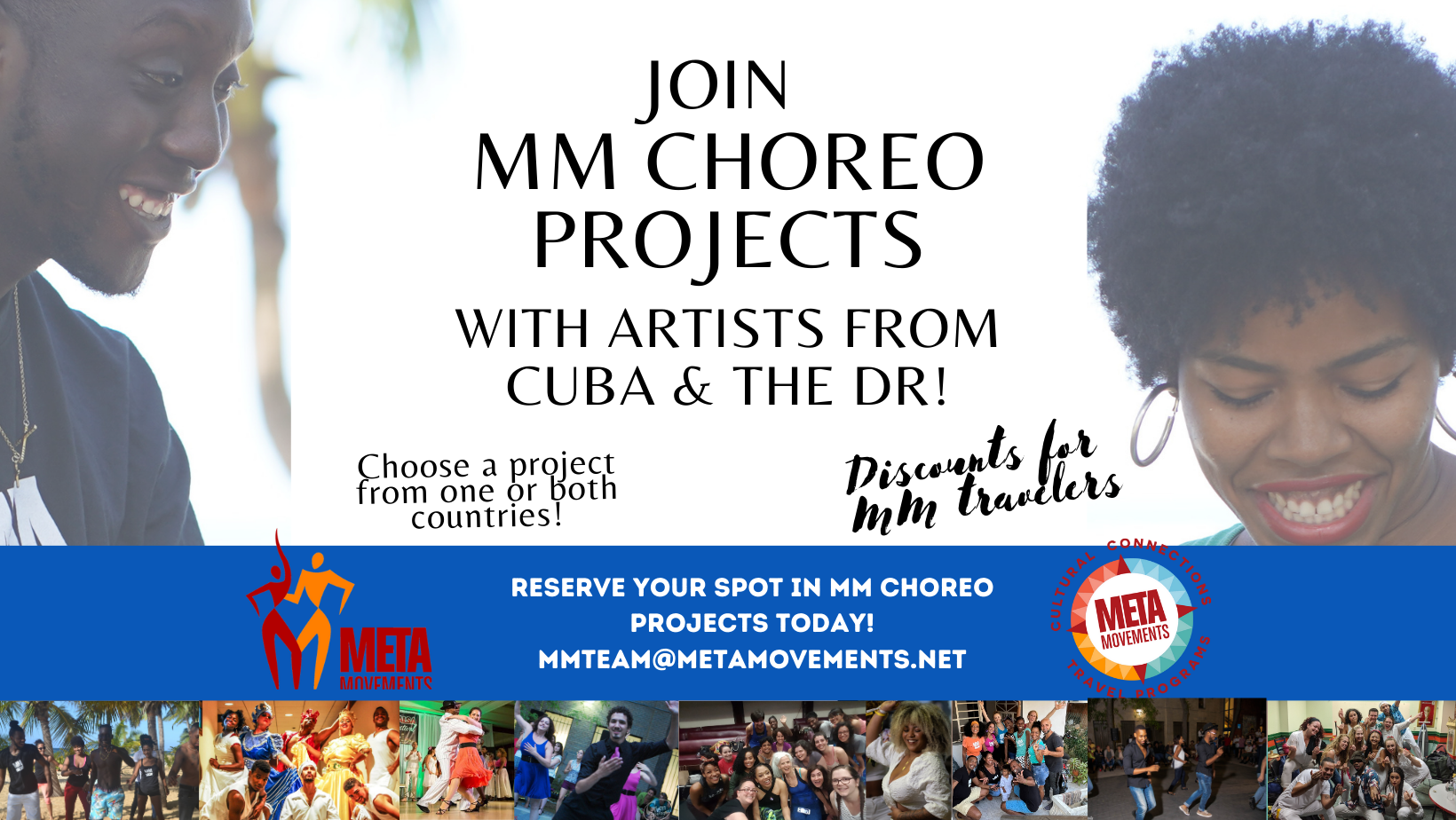 MM Choreo projects poster with basic information over photo collage of other MM events