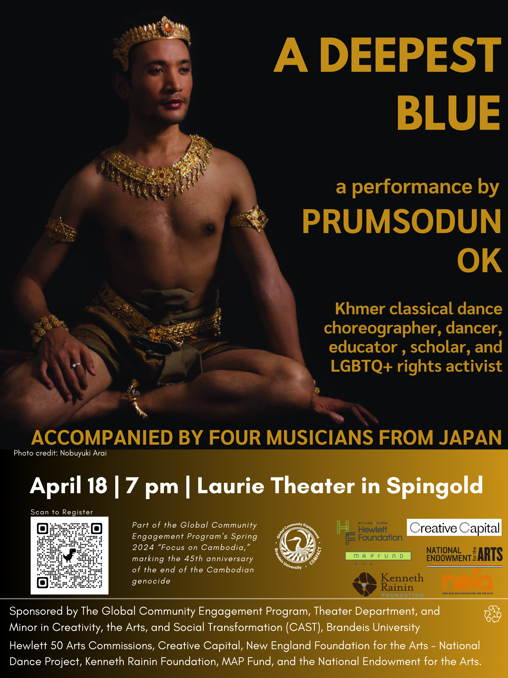 A Deepest Blue poster with event information over photo of performer.