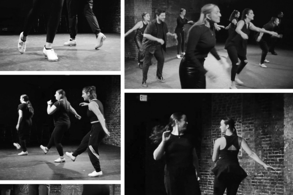 Collage of black and white photos of dancers performing