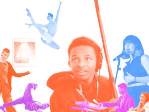 Young artists photos collages in different colored filters