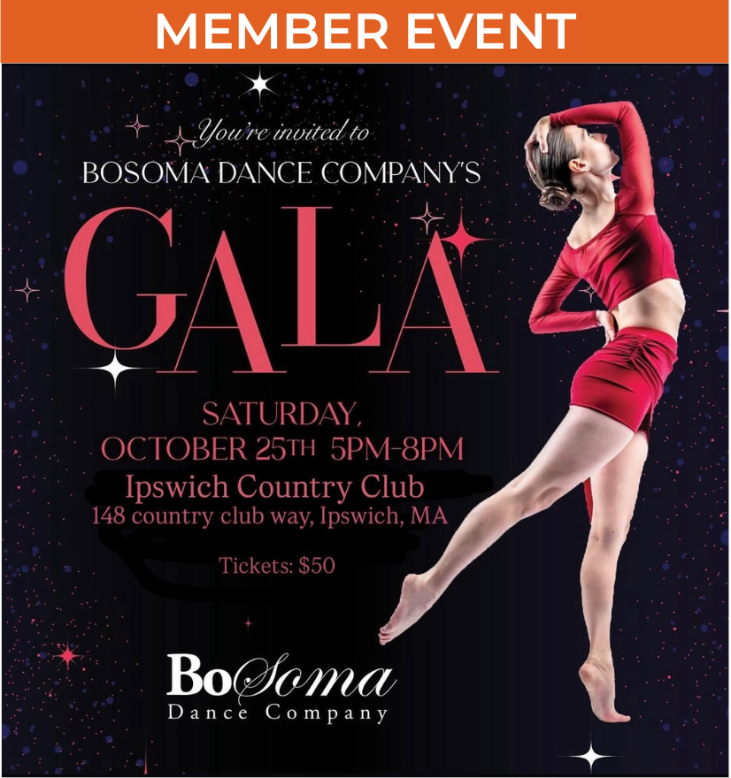 Image of a dancer in a red set facing profile, one leg extended to the back and arms wrapped around their body. Text contains description of the event details.