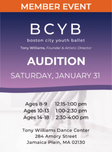 Poster with text information about audition time, location, etc.