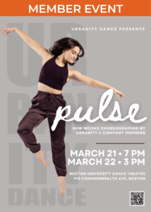 pulse poster featuring image of dancer jumping with arms outstretched and gaze down.