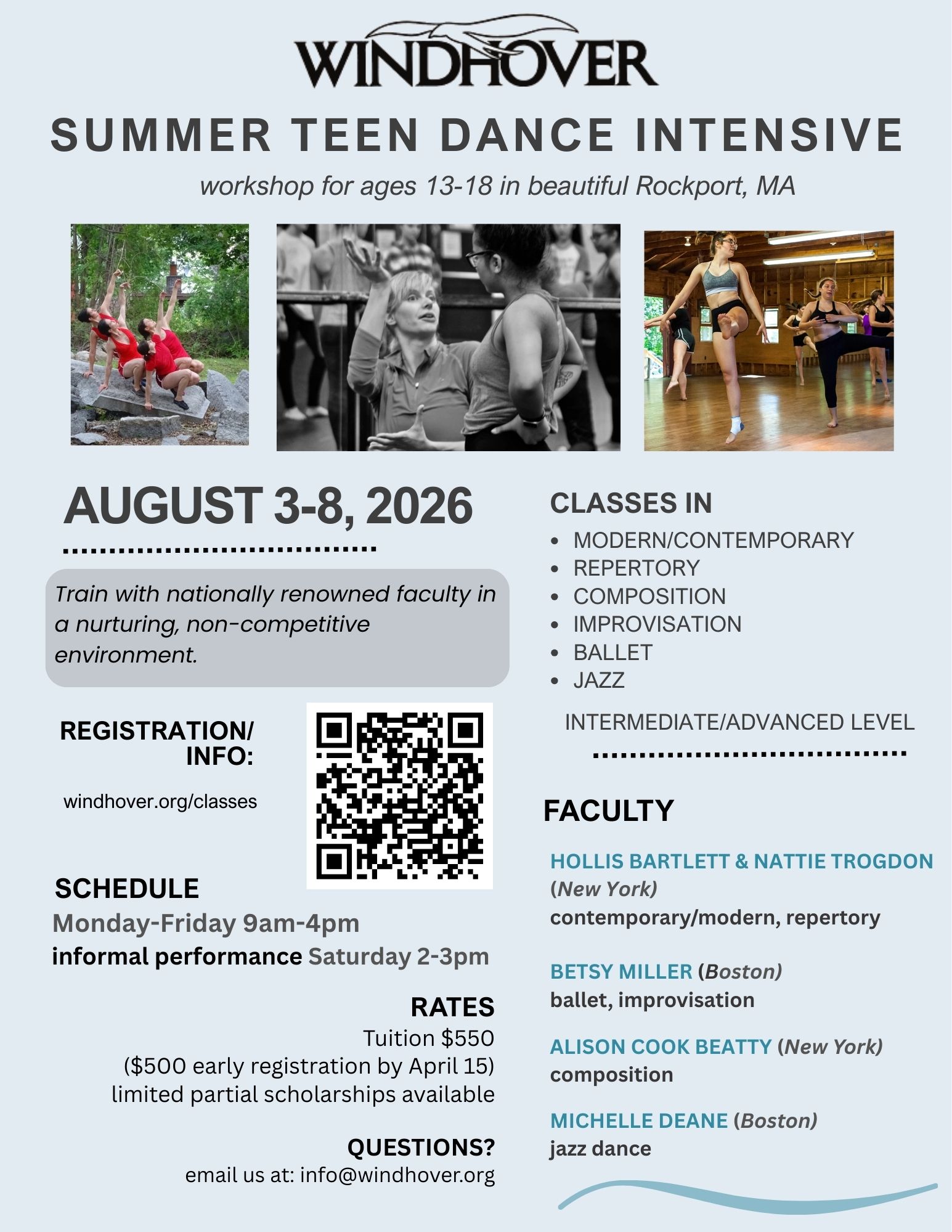 Teen Intensive Flyer with photos of dancers and workshop details