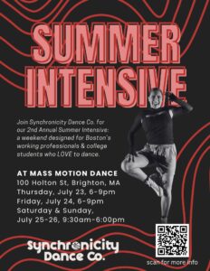 Image of hip hop dancer smiling alongside date, time and location of the intensive
